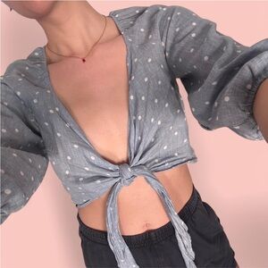 Reformation Blue Tie-Front Blouse